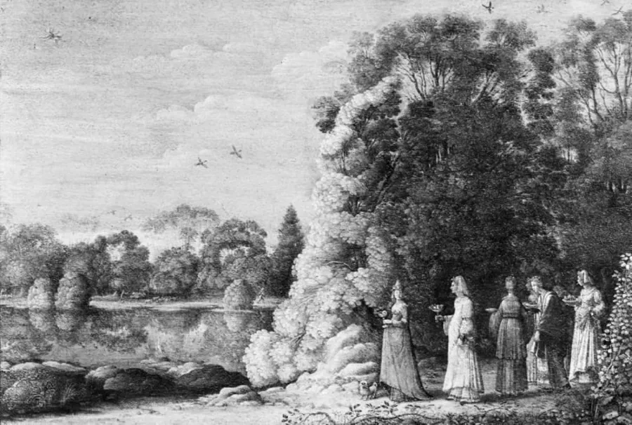 Landskab med mytologiske figurer by Adam Elsheimer