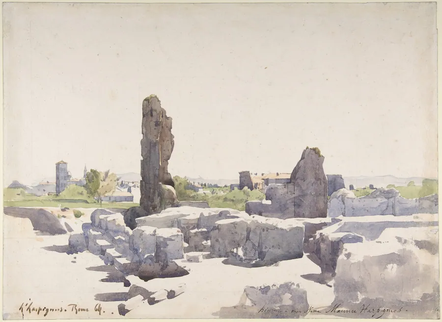 View of the Colosseum from the Basilica of Domitian and the Flavian Palace, Rome by Henri-Joseph Harpignies