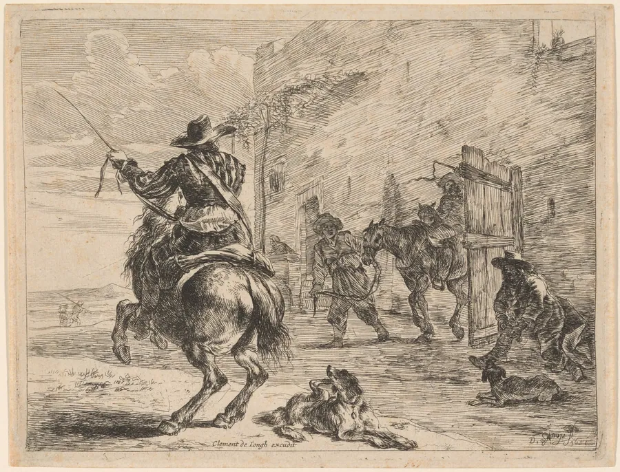 Rearing Horse near a Stable by Dirck Stoop