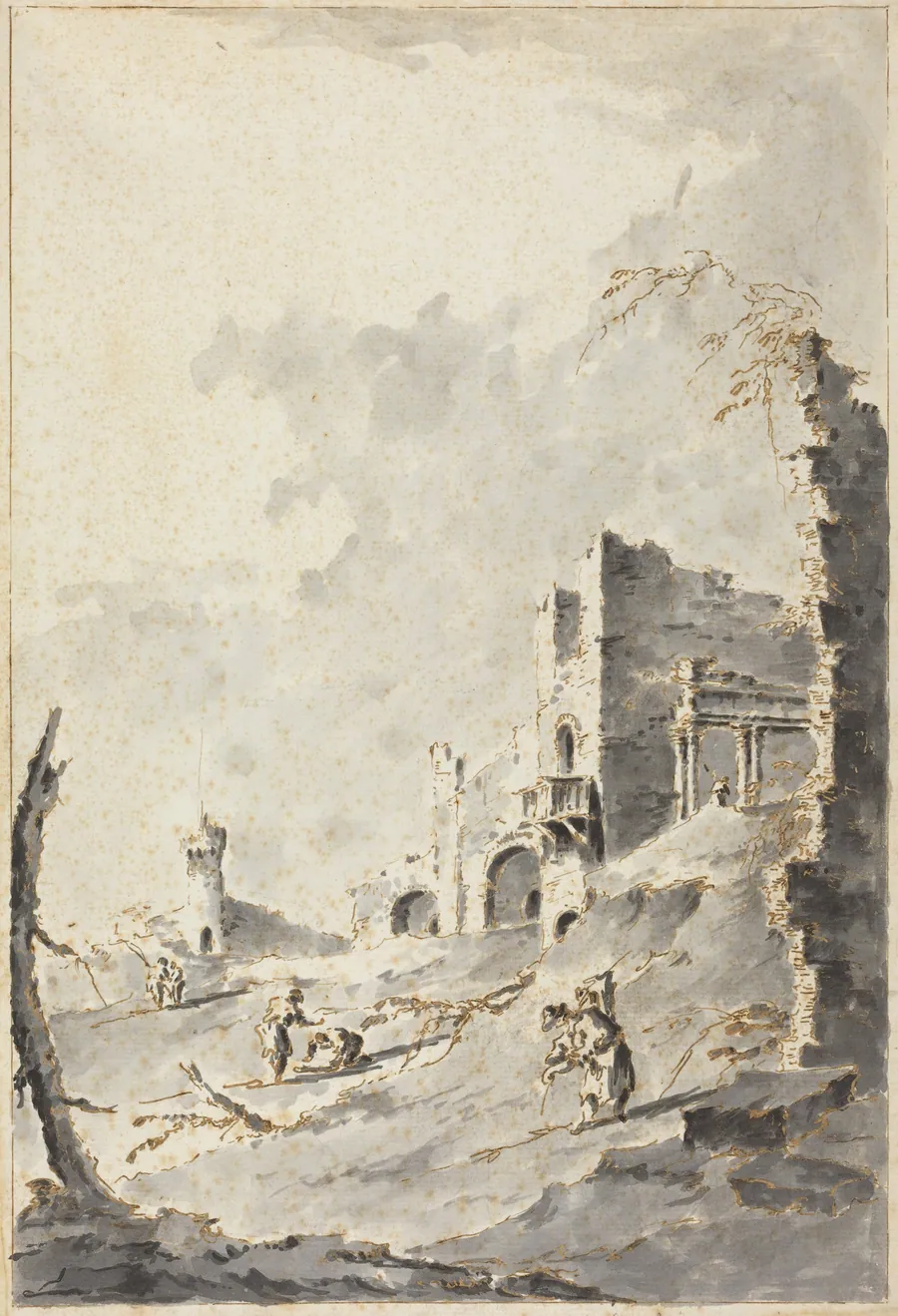 Capriccio of Classical Ruins with a Fortress by Giacomo Guardi