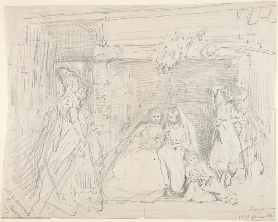 Interior with Figures before a Fireplace by Charles Baugniet