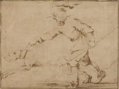 Huntsman with a Hound on a Leash