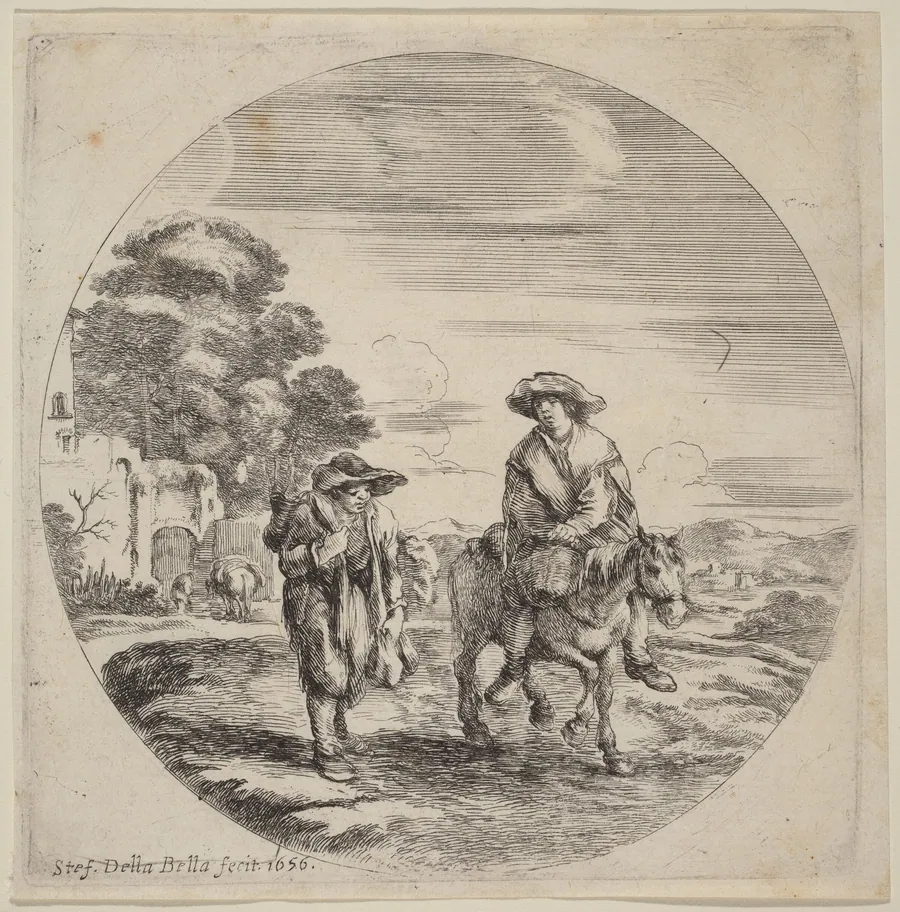 Two Peasants Traveling in a Landscape by Stefano Della Bella