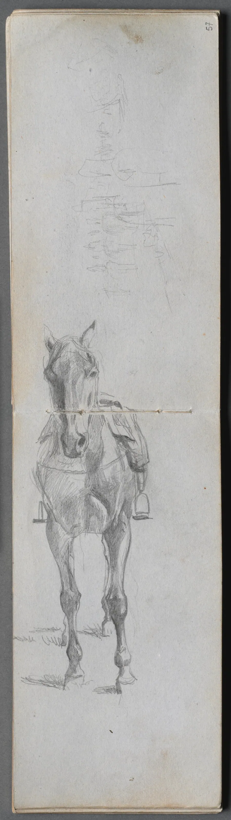 Sketchbook, page 56 & 57: Study of a Horse by Ernest Meissonier