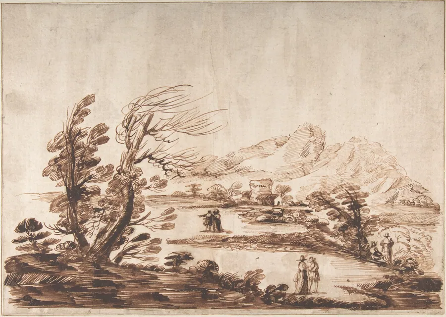 Landscape with Six Figures by Guercino (Giovanni Francesco Barbieri)
