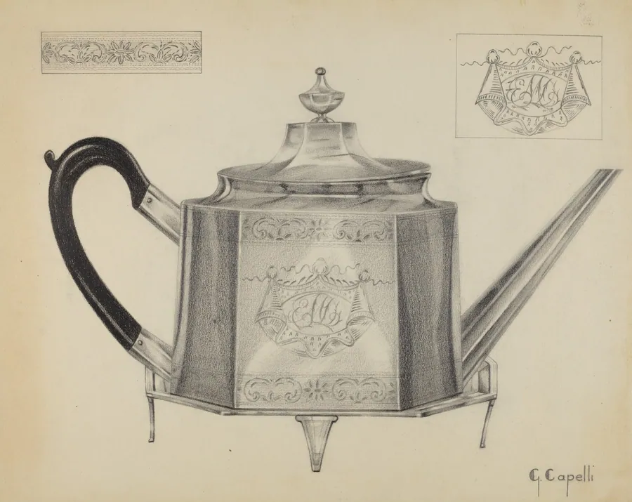 Silver Teapot with Tray by Giacinto Capelli