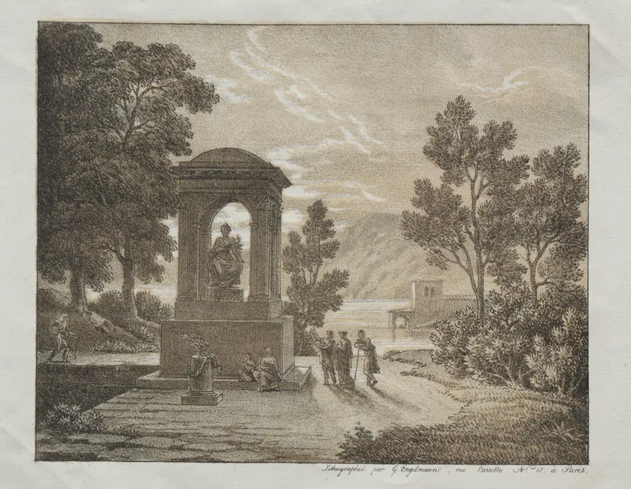 Book of Lithograph Trials using different means of Drawing such as Crayon, Pen, Brush, and Wash:  A Landscape by Godefroy Engelmann