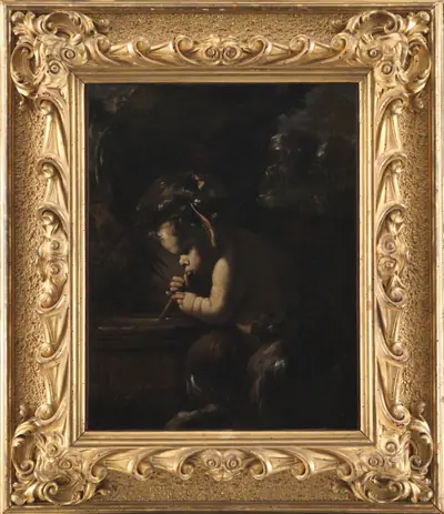 Lille satyr der drikker fra en tønde