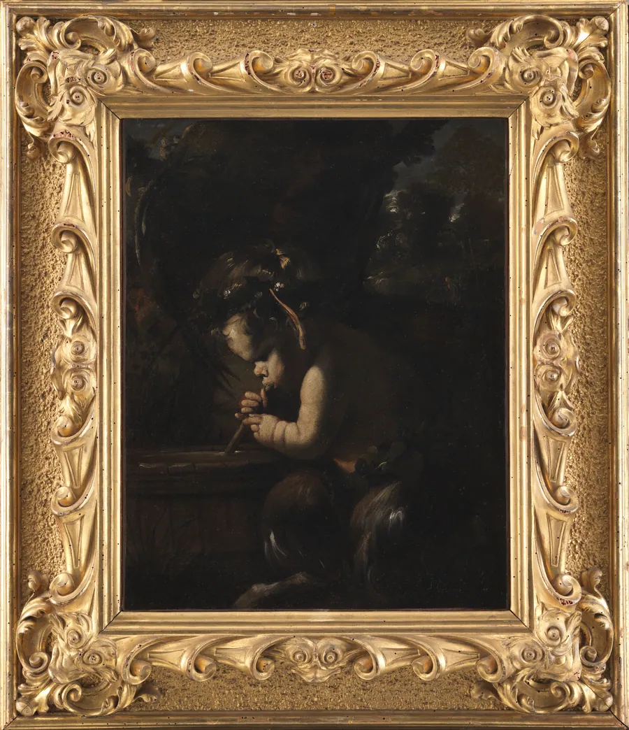 Lille satyr der drikker fra en tønde by Pier Francesco Mola