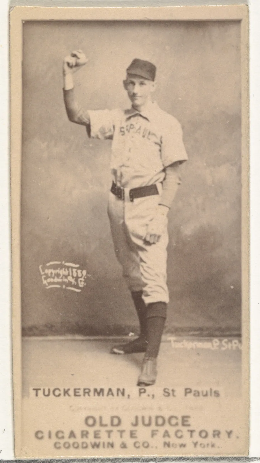 William H. Tuckerman, Pitcher, St. Paul Apostles, from the Old Judge series (N172) for Old Judge Cigarettes by Goodwin & Company