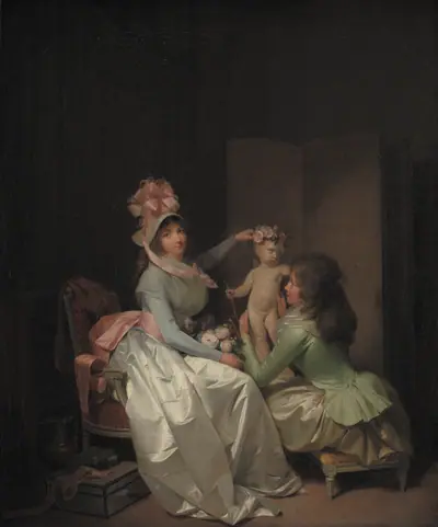 Statuetten af Amor bekranses