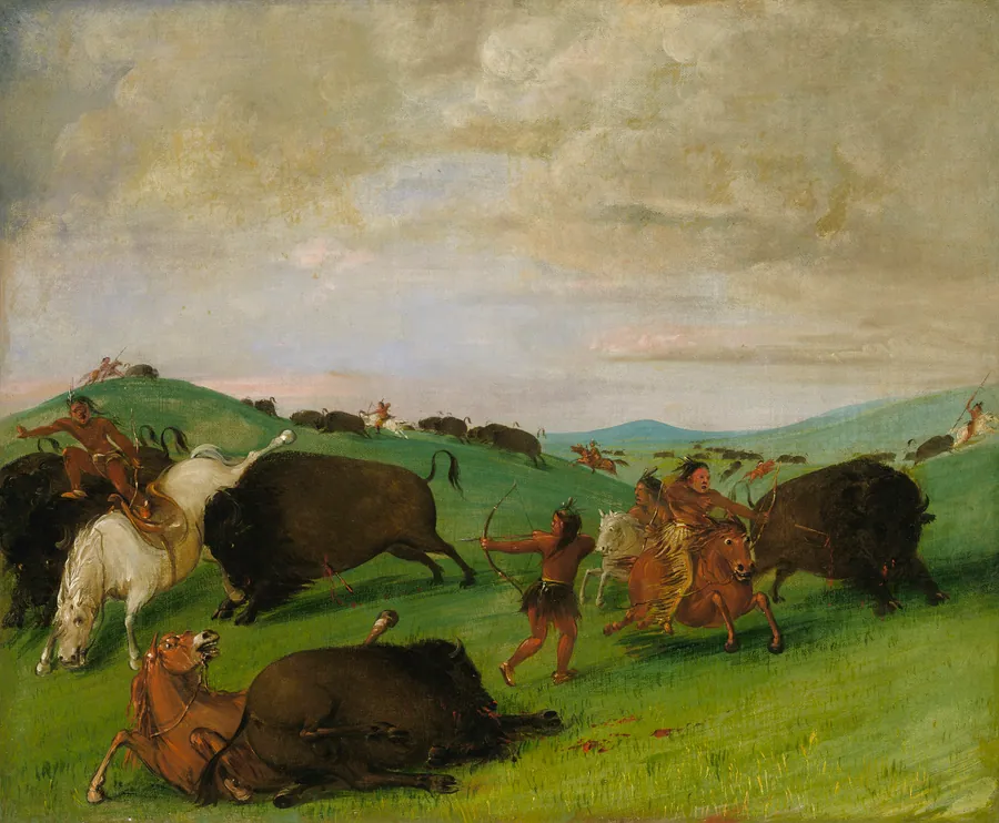 Buffalo Chase, Bulls Making Battle with Men and Horses by George Catlin, born Wilkes-Barre, PA 1796-died Jersey City, NJ 1872