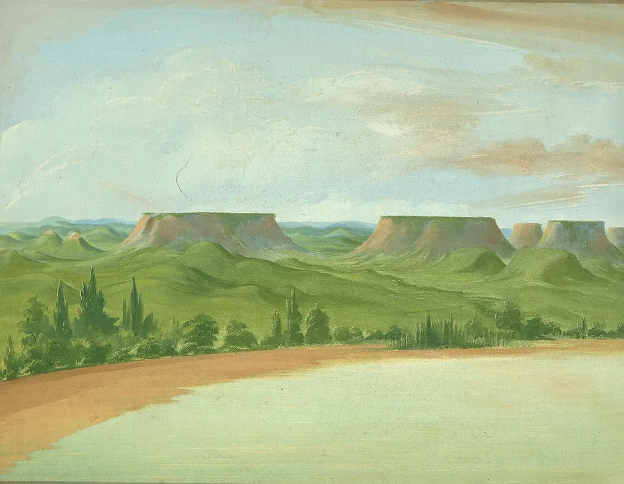 Square Hills, 1200 Miles above St. Louis by George Catlin, born Wilkes-Barre, PA 1796-died Jersey City, NJ 1872