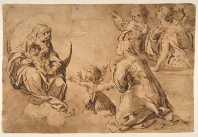 Madonna and Child with Saint John, Saint Anne, and Two Angels in Adoration
