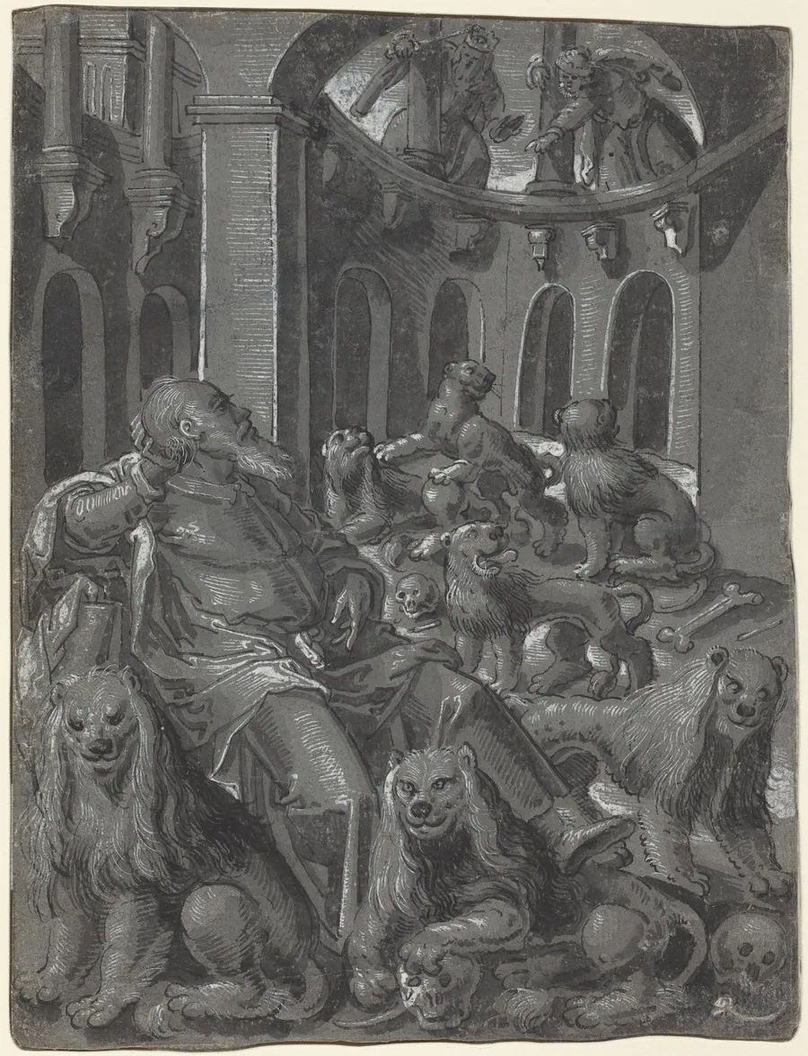 Daniel in the Lions' Den [recto] by German 16th Century