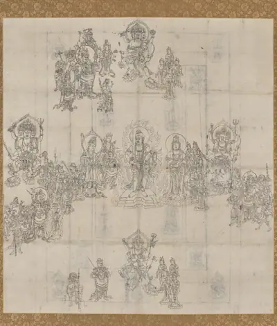 Iconographical Sketch (Zuzō) for the "Benevolent Kings Sutra Mandala"