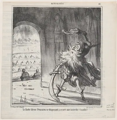 The Prussian bluebeard getting ready to finish off another new Chamber of Deputies, from 'News of the day,' published in Le Charivari, March 13, 1866