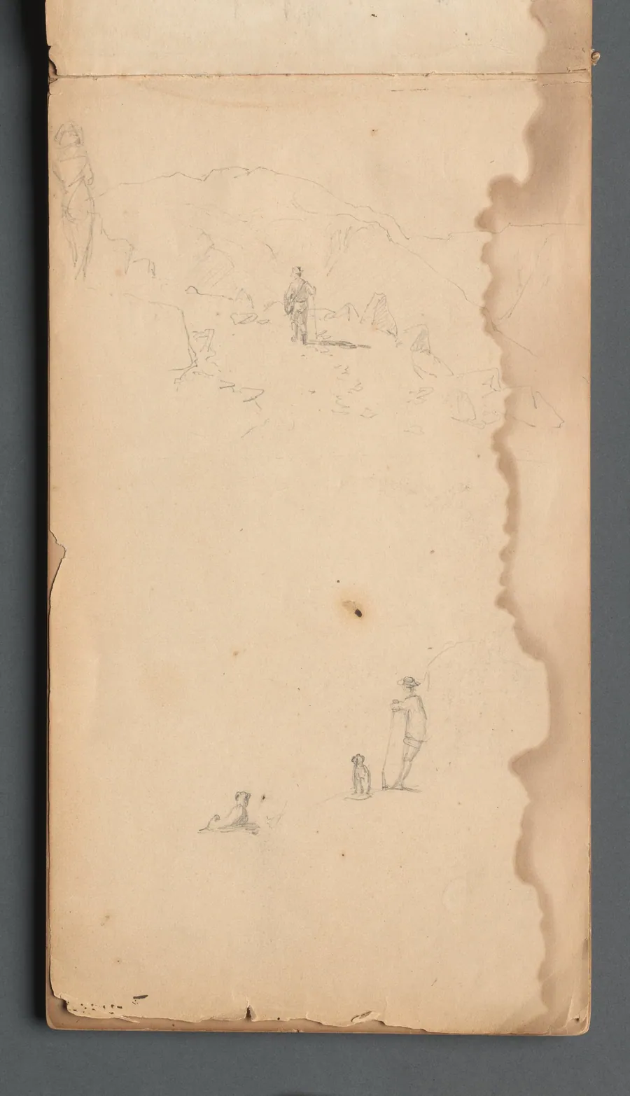 Sketchbook, page 02: Figure in a Landscape  with Dog by Sanford Robinson Gifford