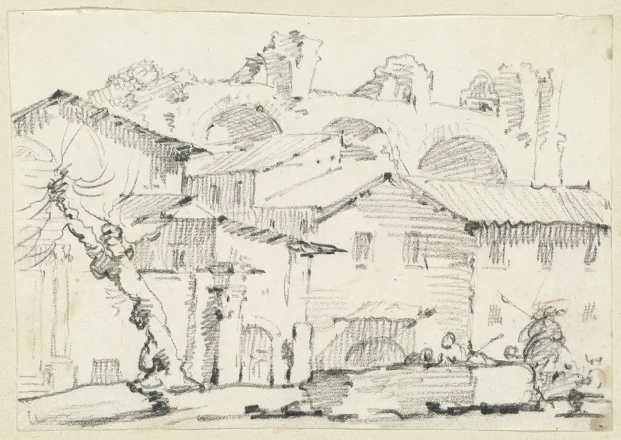 Houses on the North Side of the Forum with the Basilica of Maxentius Beyond by Joseph-Marie Vien
