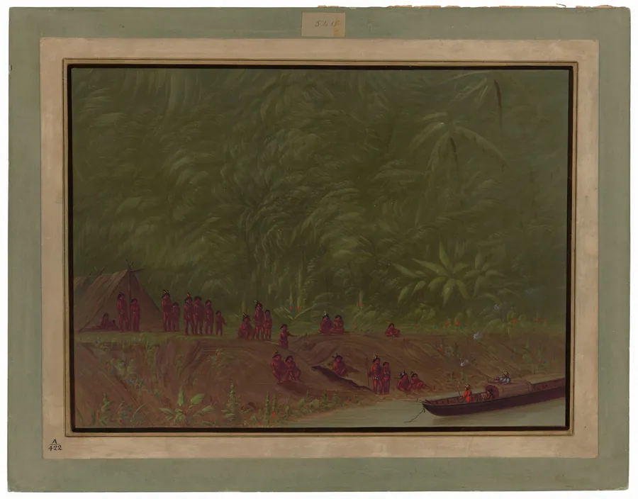 A Mura Encampment - Boat Sketch by George Catlin
