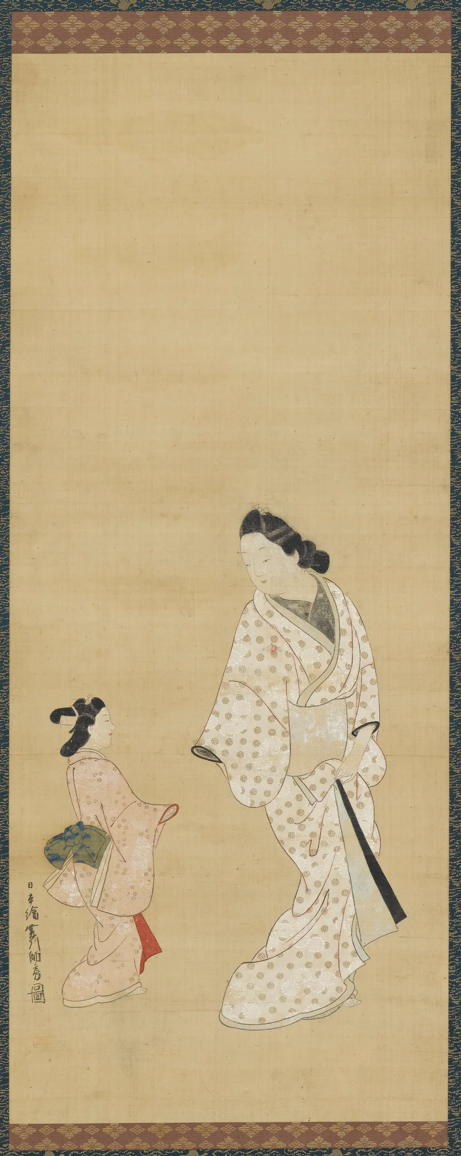 Yujo and a girl by Hishikawa Morofusa 菱川師房 (fl. 1685-1703)