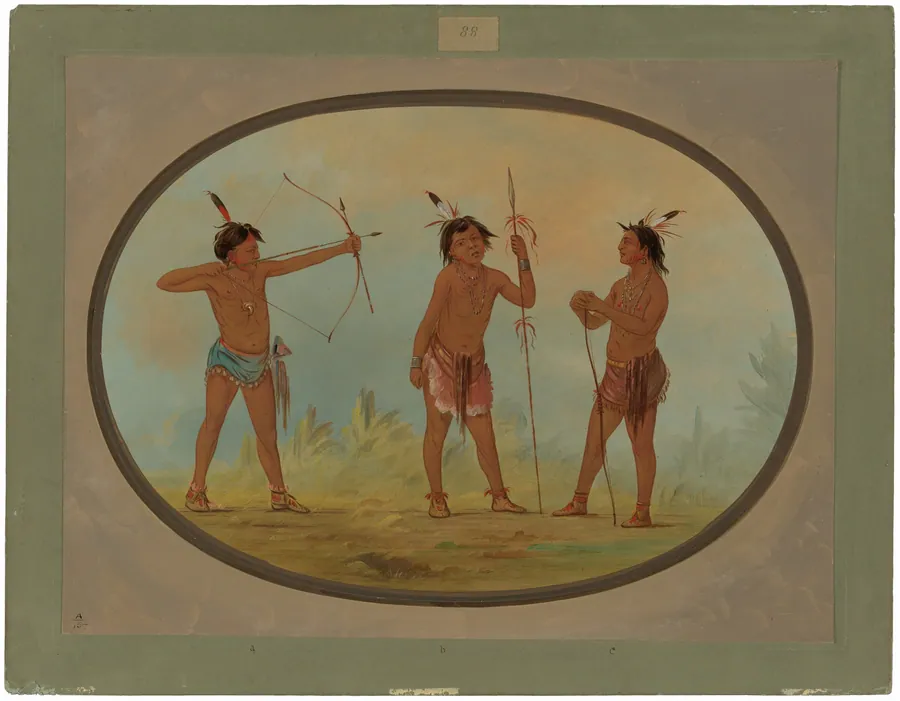 Three Shoshonee Warriors Armed for War by George Catlin