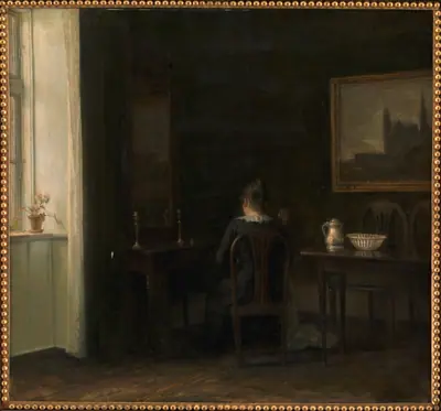 Interiør med kunstnerens hustru Emilie Heise