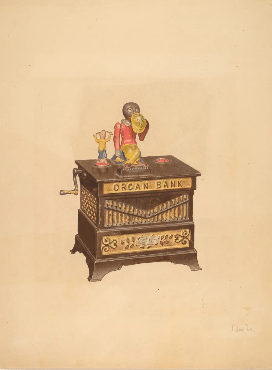 Toy Bank: Monkey and Hurdy-Gurdy by Cushman Parker