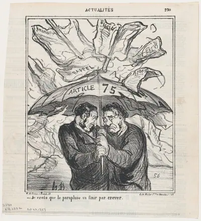 I think this umbrella is going to collapse pretty soon, from 'News of the day,' published in Le Charivari, October 23, 1869