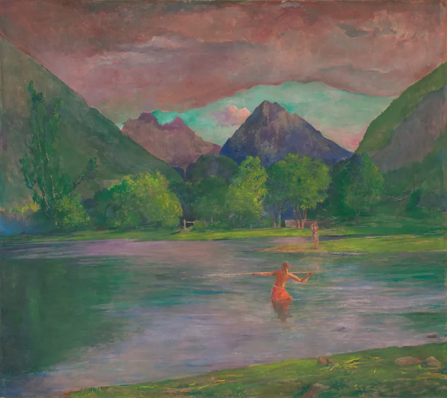 The Entrance to the Tautira River, Tahiti. Fisherman Spearing a Fish by John La Farge