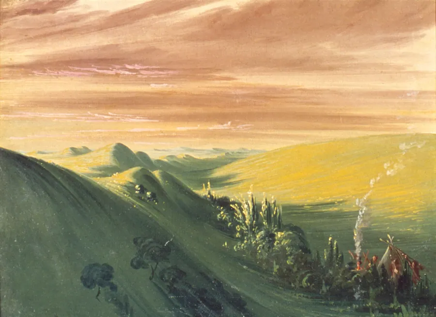 Indians Encamping at Sunset, Upper Missouri by George Catlin, born Wilkes-Barre, PA 1796-died Jersey City, NJ 1872