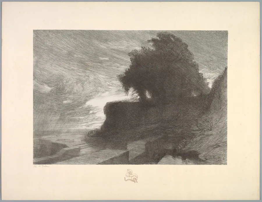 Suite de Paysages: Landscape, Plate 4, Remarque, Snake by Charles Marie Dulac