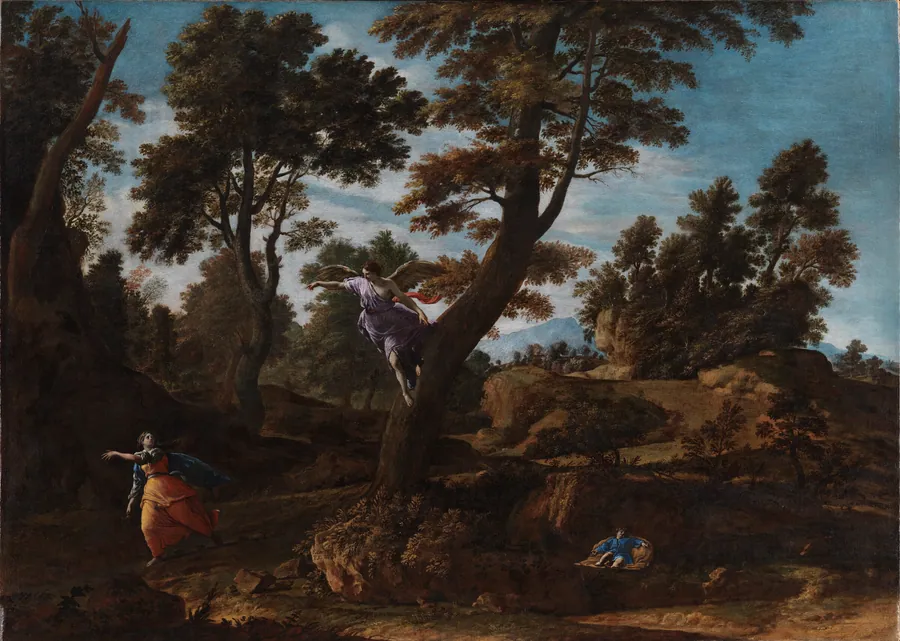 Landskab med englen, der viser sig for Hagar og Ismael by Francesco Cozza