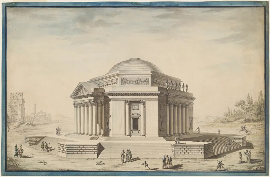 Hexagonal Temple in an Italianate Landscape by Louis Gustave Taraval