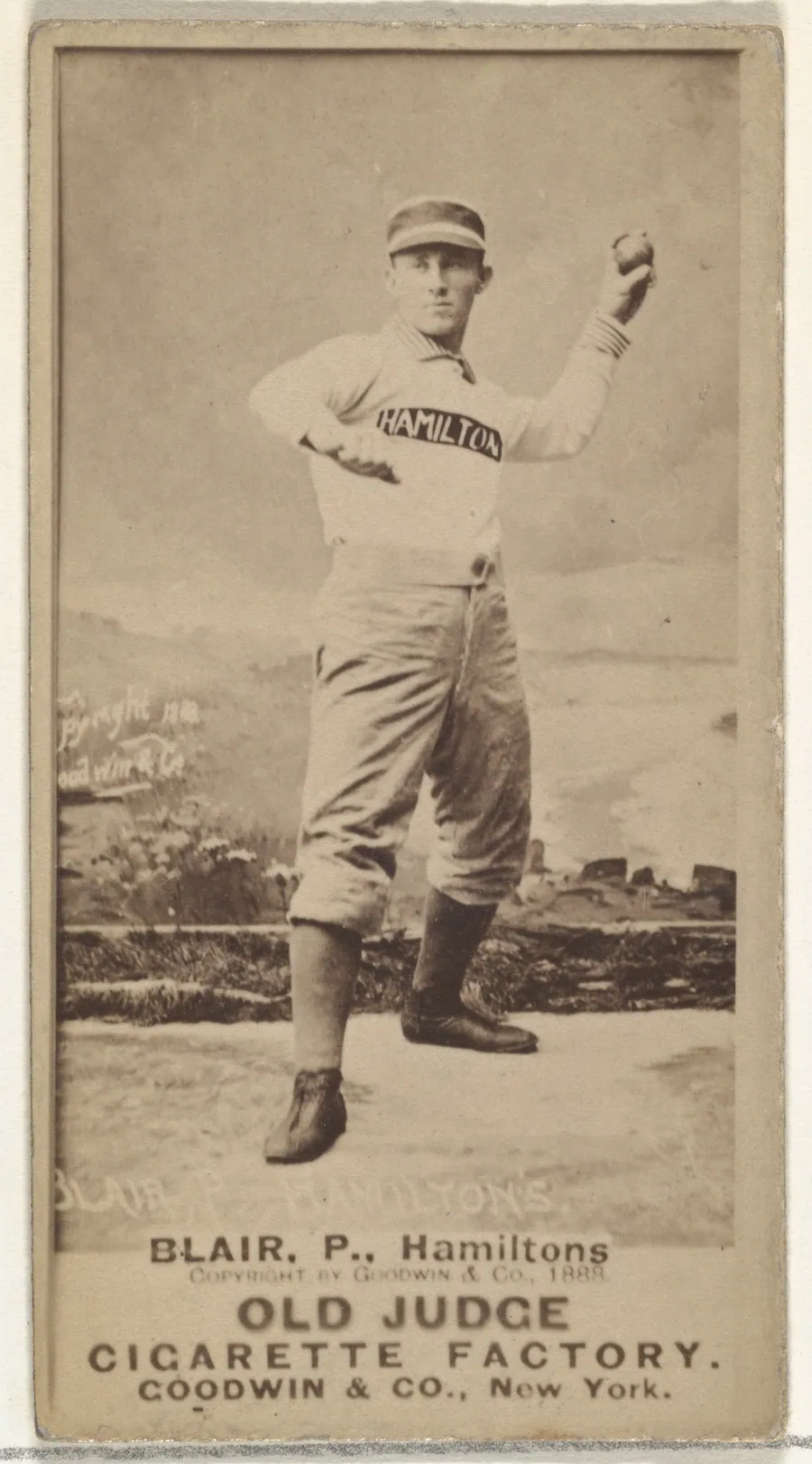 William Ellsworth "Bill" Blair, Pitcher, Hamilton Hams, from the Old Judge series (N172) for Old Judge Cigarettes by Goodwin & Company