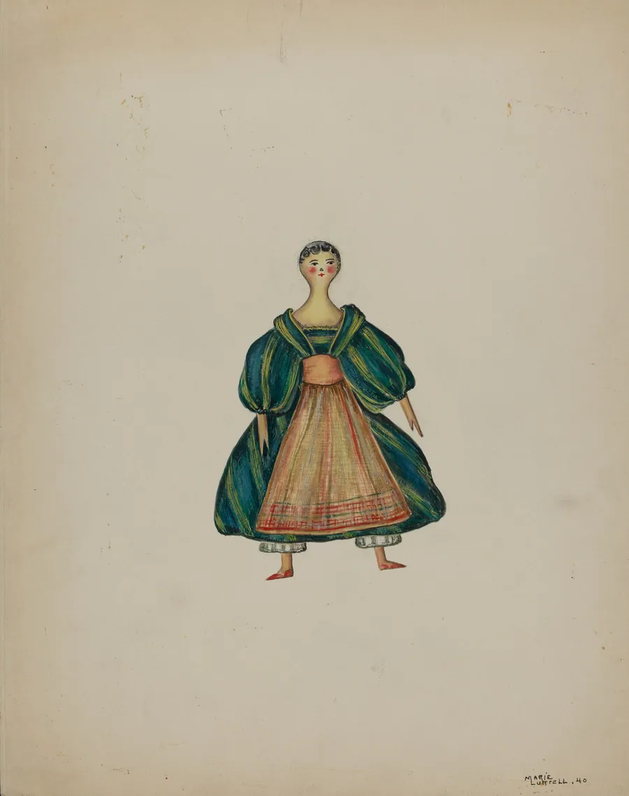 Old American Wooden Doll by Marie Lutrell