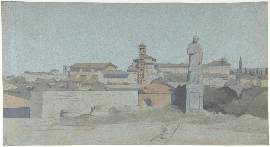 SS. Giovanni e Paolo, seen from the Villa Mattei, Rome by Jean-Achille Benouville