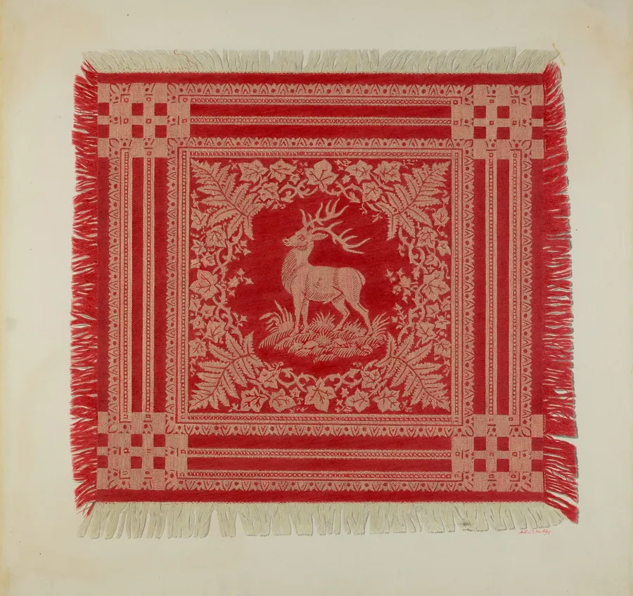 Red and White Napkin (Deer Design) by Arthur G. Merkley