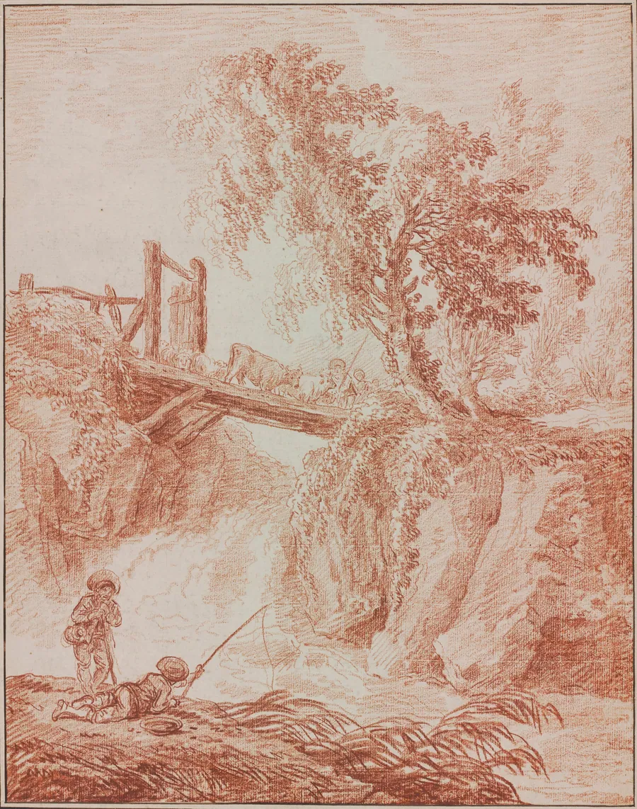 Herdsmen Crossing a Waterfall by Hubert Robert