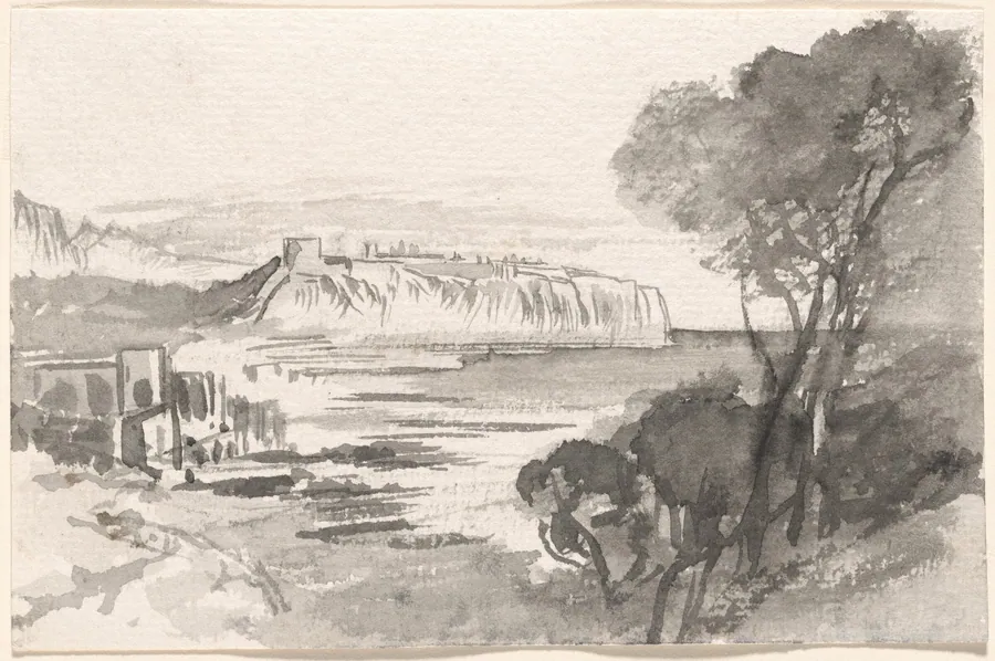 View across a Bay (Monaco) by Edward Lear