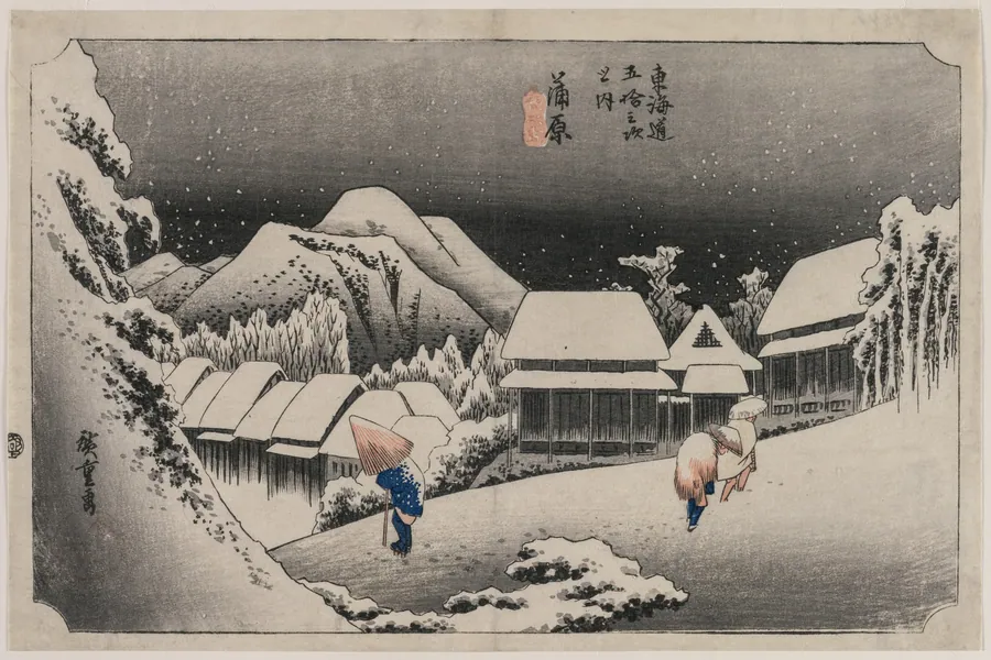 Evening Snow at Kambara (number sixteen of the series Fifty-three Stations of the Tokaido) by Utagawa Hiroshige