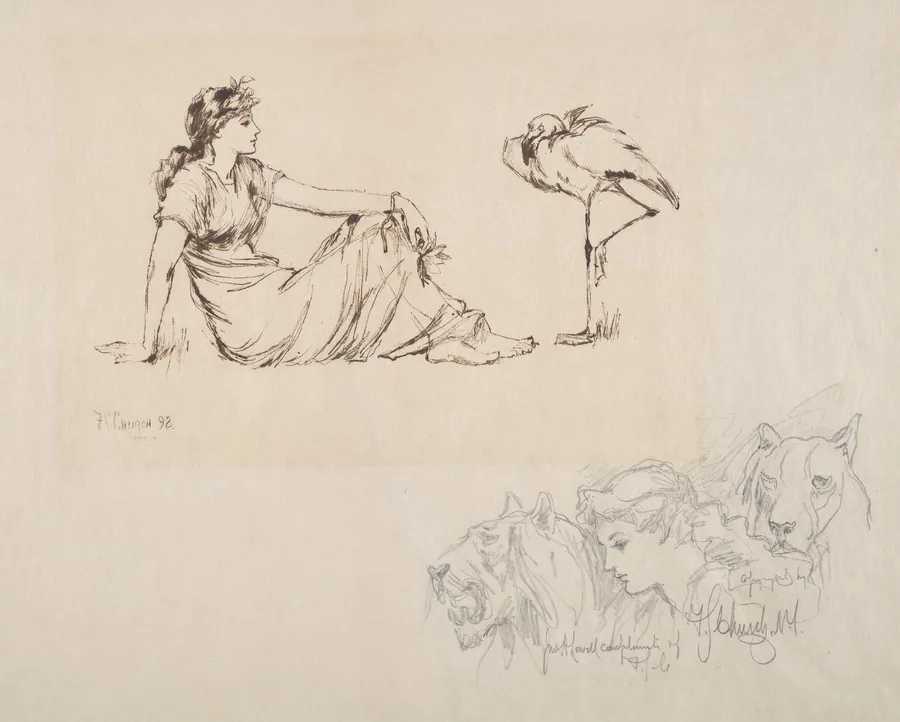 Woman and a Crane (Vigilance?) by Frederic Stuart Church