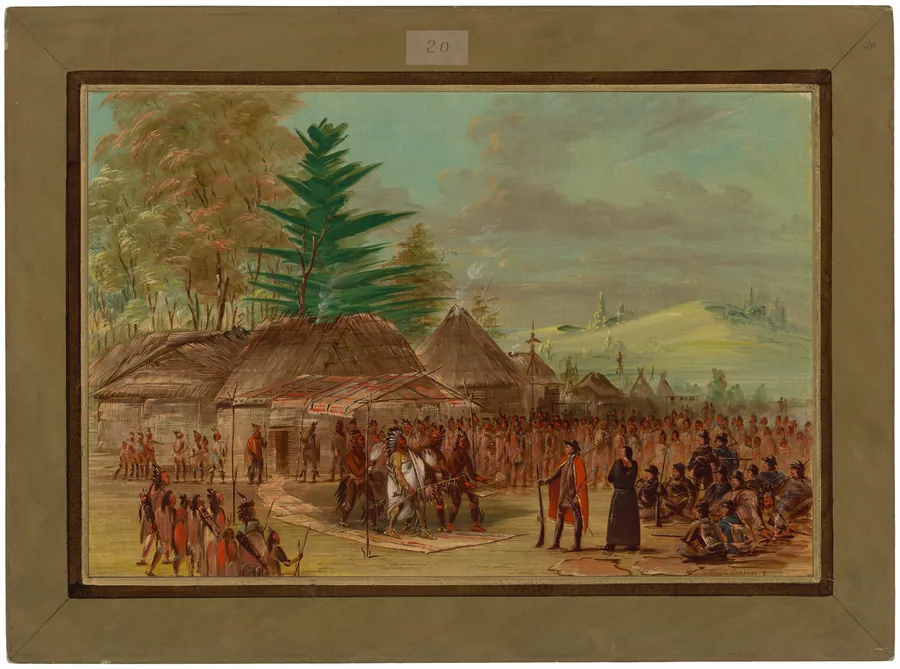 Chief of the Taensa Indians Receiving La Salle.  March 20, 1682 by George Catlin
