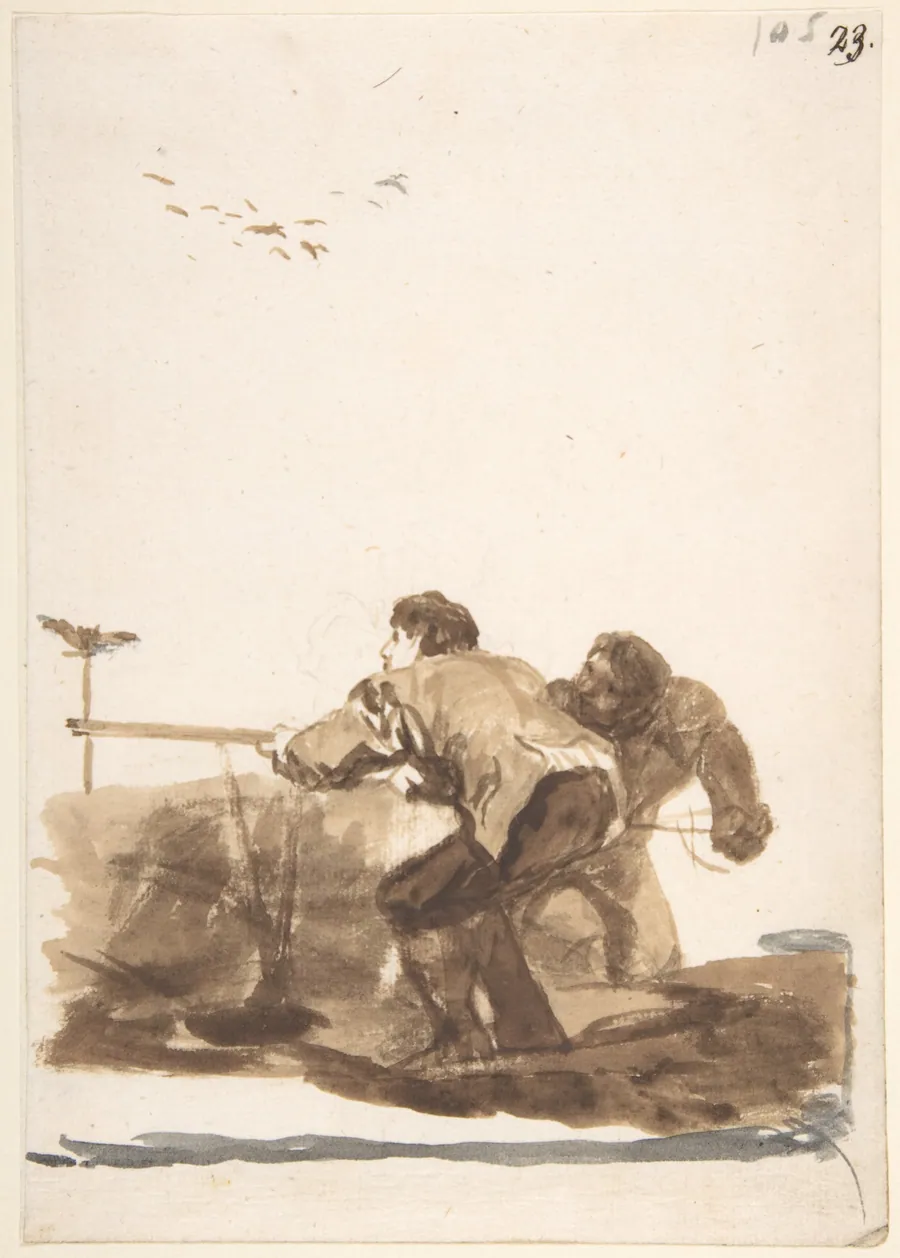 Men hunting; page 105 from the 'Images of Spain' album (F) by Goya (Francisco de Goya y Lucientes)