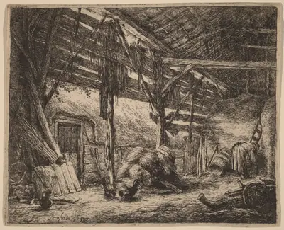 Interior of a Barn with a Peasant Woman at Work