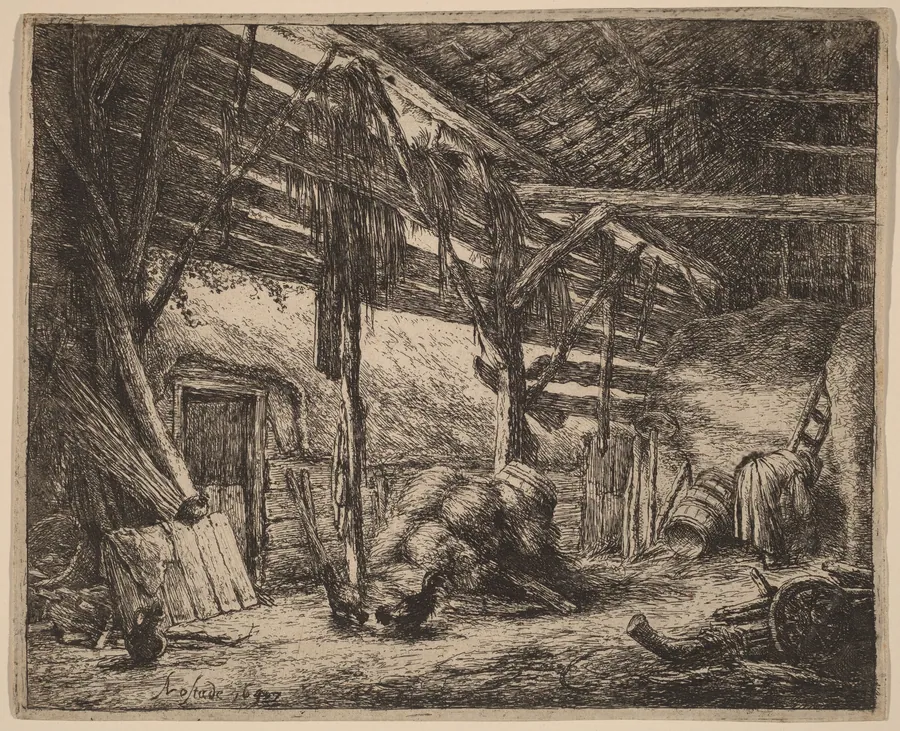 Interior of a Barn with a Peasant Woman at Work by Adriaen van Ostade