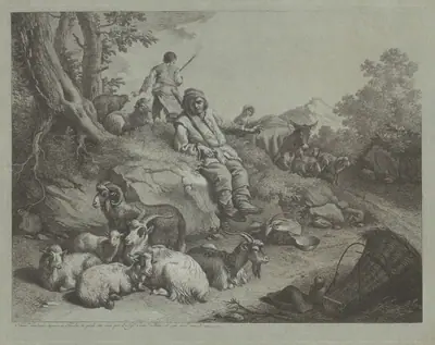 Seated Shepherd before a Flock of Goats