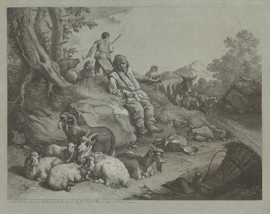 Seated Shepherd before a Flock of Goats by Francesco Londonio
