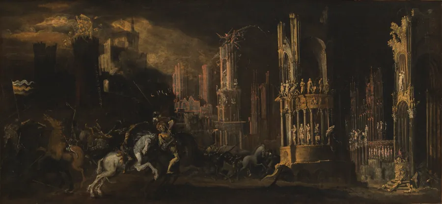 Arkitekturfantasi med Saulus' (Paulus') omvendelse by Francois De Nomé