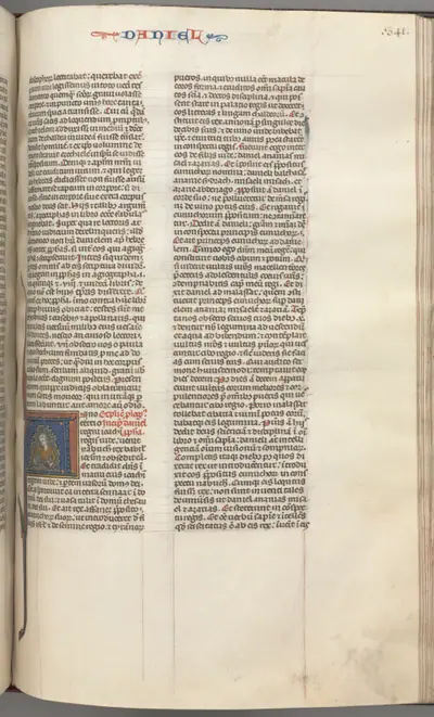 Fol. 341r, Daniel, historiated initial A, Daniel in the lions’ den